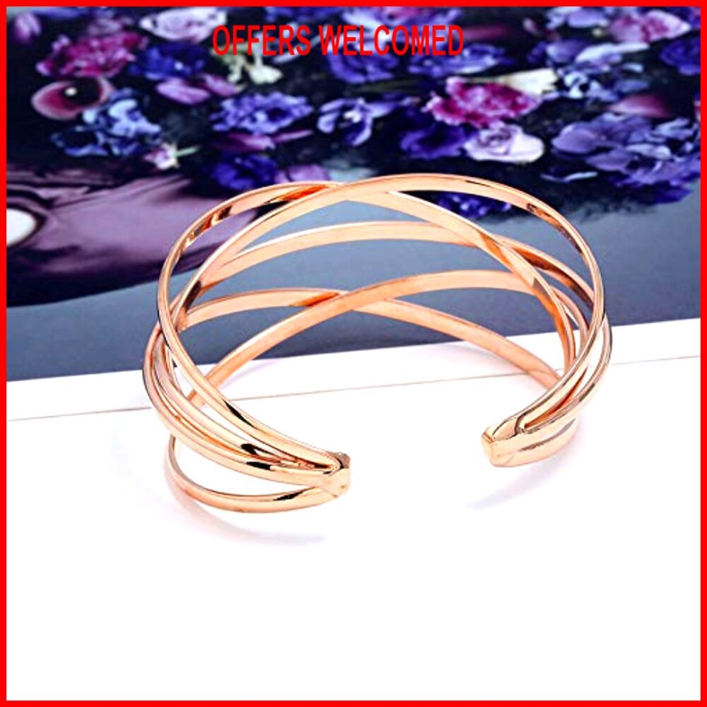 Adjustable Chunky Cuff Bracelet, Multi-Layer Cros… - image 5